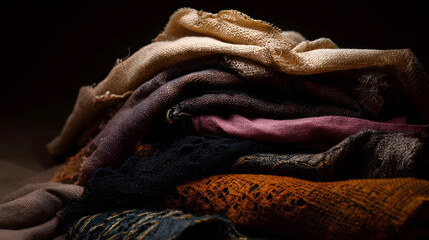 Beautifully arranged stacked fabrics showcasing texture and color diversity in artisan textile design and craftsmanship