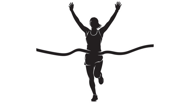 Silhouette of runner crossing finish line with arms raised, vector illustration - Powered by Adobe