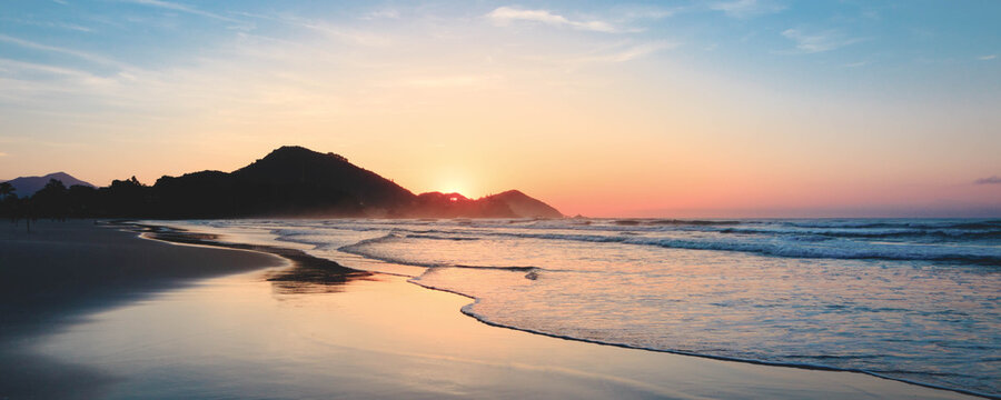 Dreamy tropical beach at sunrise sunset - Powered by Adobe