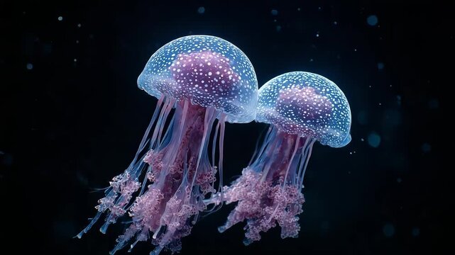 Sea Wasp Jellyfish Floating Gracefully in Dark Ocean Water