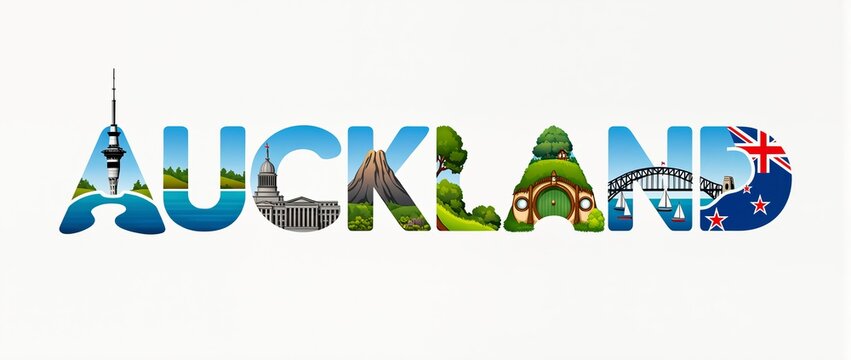 Creative Representation of Auckland Highlighting Landmarks and Nature in the Design