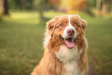 Australian shepherd on forest on summer season