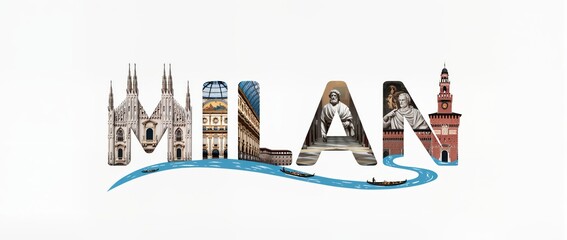 Creative Representation of Milan: Iconic Landmarks Forming the City Name