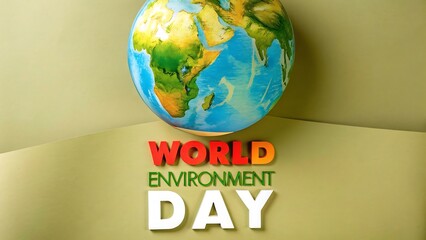 World Environment Day: Green Globe and Bold Typography on Olive Background.