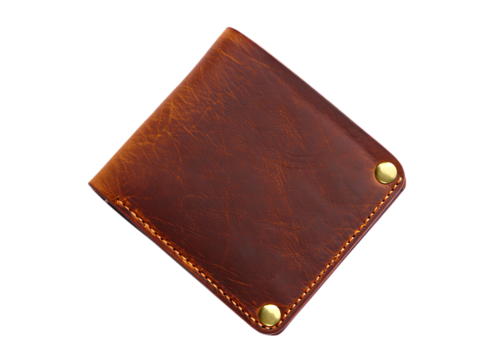 Brown leather diamond shape with gold rivets isolated on transparent background