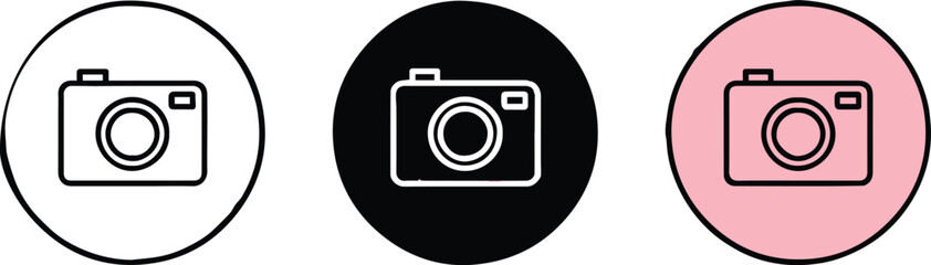 versatile flat camera pictogram in pastel black white and pink suitable for mobile app and web interface