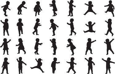 Children playing active poses silhouettes
