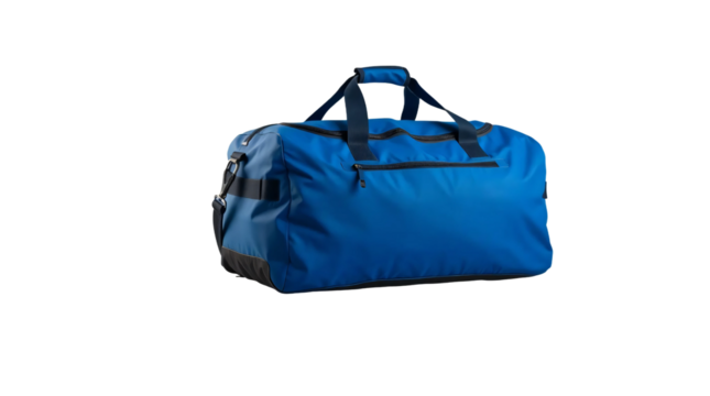 Blue duffel bag isolated on transparent background
