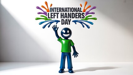 Creative illustration for international left handers day with colorful splash and character on white background