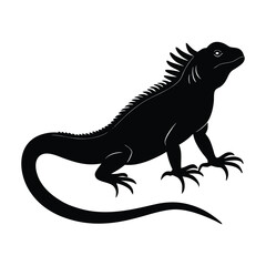 Naklejka premium Majestic Iguana Silhouette Vector Illustration Graphic Design on White Background