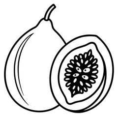 Outline of a maracuja fruit sliced in half