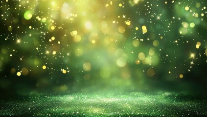 Sparkling green and gold bokeh background