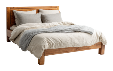 Cozy bed arrangement modern bedroom furniture display inviting atmosphere aesthetic viewpoint isolated on transparent background