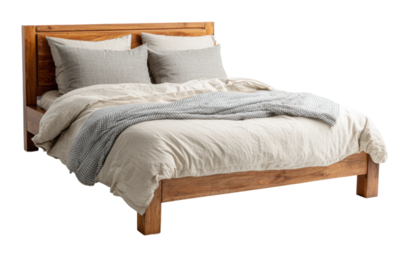 Cozy bed arrangement modern bedroom furniture display inviting atmosphere aesthetic viewpoint isolated on transparent background - Powered by Adobe