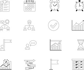 Business & Productivity Vector Icons: To-do List, Calendar, Alarm Clock, Charts, Workflow, Goals & Communication