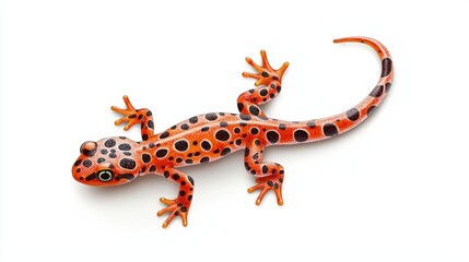 Obraz premium Vibrant Red and Black Spotted Salamander on White Background Captured in High Detail