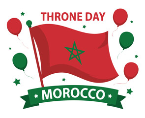 Morocco Throne Day Celebration with Waving Flag and Balloons
