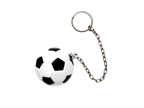 Classic soccer ball connected to a monocle by a chain isolated on transparent background