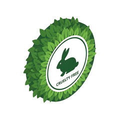 Cruelty-free eco product label with green leaf circle.