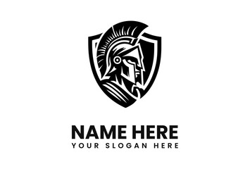 Spartan Warrior Helmet Logo Design with Shield and Decorative Elements.