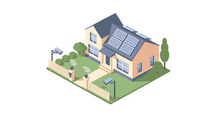 Smart home security and solar power system for modern residential property, ensuring safety and energy efficiency