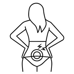 Woman Outline with Back Pain Symbol Vector Illustration of Lower Back Pain