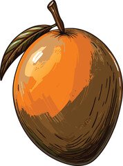 Hand Drawn Mango Illustration with Leaf on a White Background