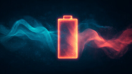 glowing neon battery icon with energy waves — concept image for technology, charging, power boost, renewable energy, or futuristic UI design