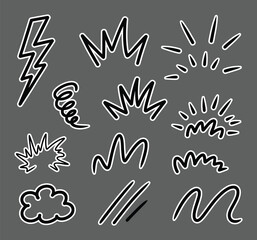 Black hand drawn abstract shapes and symbols bolt cartoon collection vector silhouette