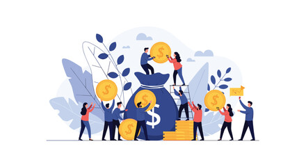 Teamwork concept people working together contributing to financial growth and wealth accumulation