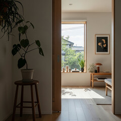 Bright and Airy Room with a Large Window and Potted Plants