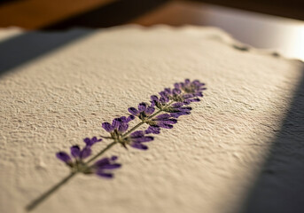 Pressed Lavender Sprig on Textured Handmade Paper