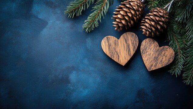 Dark blue textured surface with Christmas decor