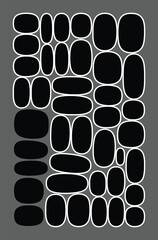 Black rounded shapes on white background abstract pattern vector border circle