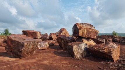 Stunning photo of massive iron ore chunks at mining site.