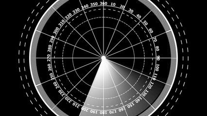 White radar screen with directional lines and gradient sweep