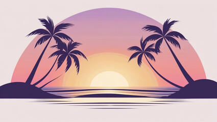 Summer Vacation and Travel Logo with Palm Tree Silhouettes