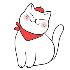 Illustration of a Cat with Beret and Scarf