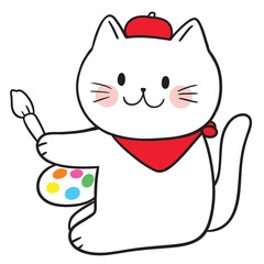 Illustration of a Cat Artist with Paintbrush