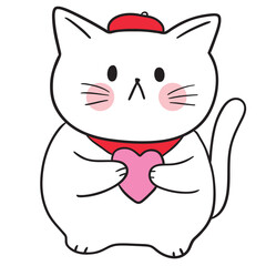 Cartoon Cat Holding a Heart Illustration