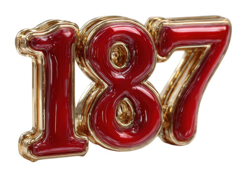 Artistic red number 187 decoration home interior design element modern style aesthetic appeal isolated on transparent background