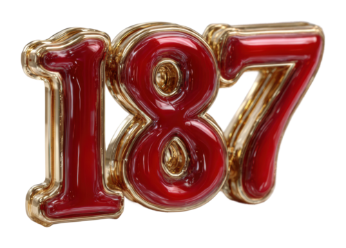 Artistic red number 187 decoration home interior design element modern style aesthetic appeal isolated on transparent background