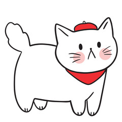 Cartoon Illustration of Cat Wearing Beret and Bandana