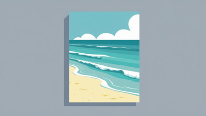 Vector Illustration of a Beach Scene on a Poster or Card Mockup