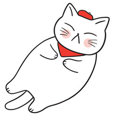 Illustration of Cat Wearing Beret and Scarf
