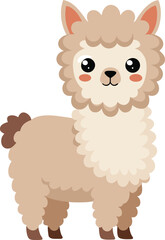 Adorable cartoon llama standing proudly on white background