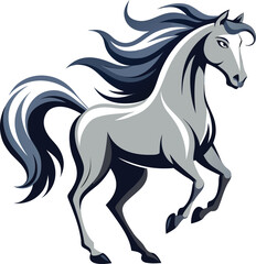 Majestic Stallion with Flowing Mane and Tail, Elegant Horse Pose, Gray and Blue Hues, Dynamic Vector Illustration, Perfect for...