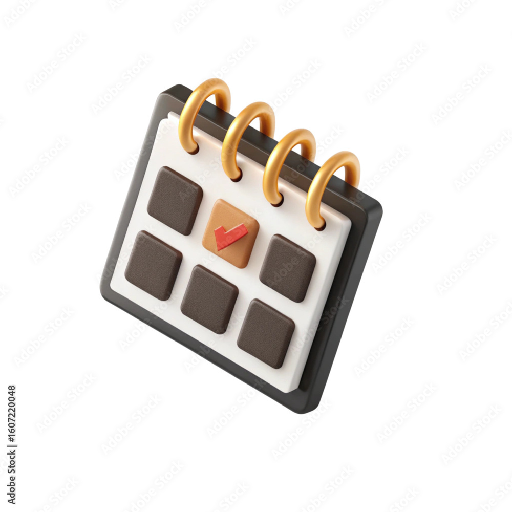Poster 3d calendar page with highlighted date isolated on transparent background