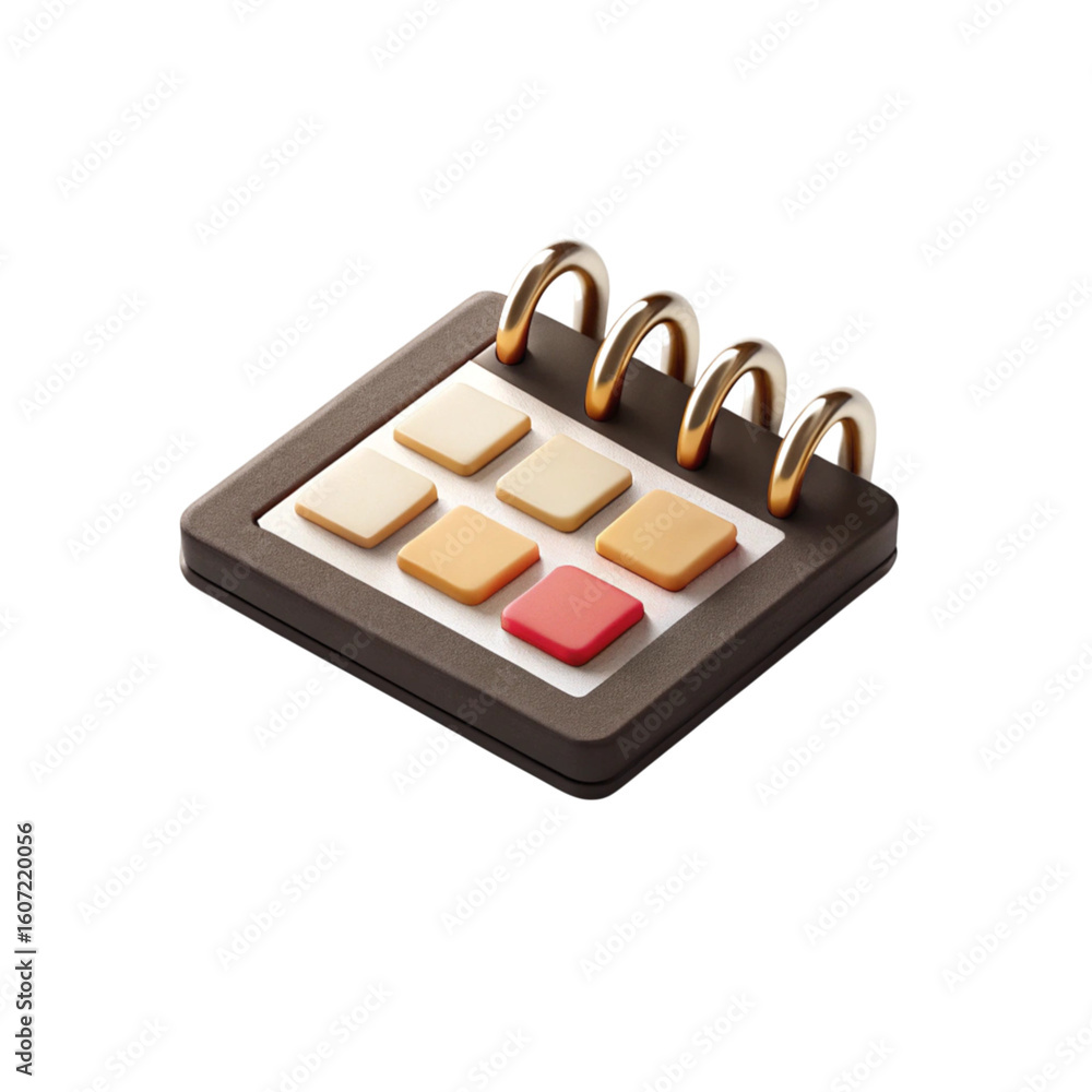 Poster 3d calendar icon with colorful squares isolated on transparent background