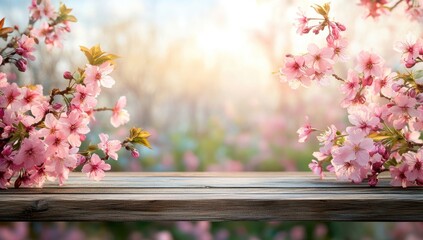 Spring blossoms on a rustic wooden table